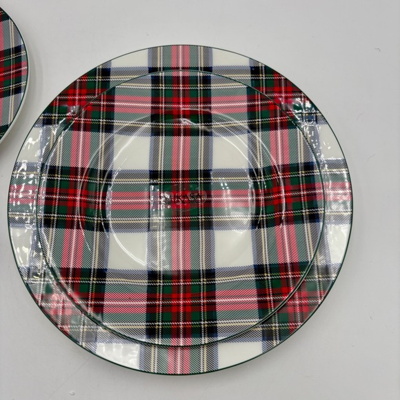 Mikasa Christmas White Tartan Plaid Dinner and Salad Plate Set Holiday Tableware - Picture 6 of 9